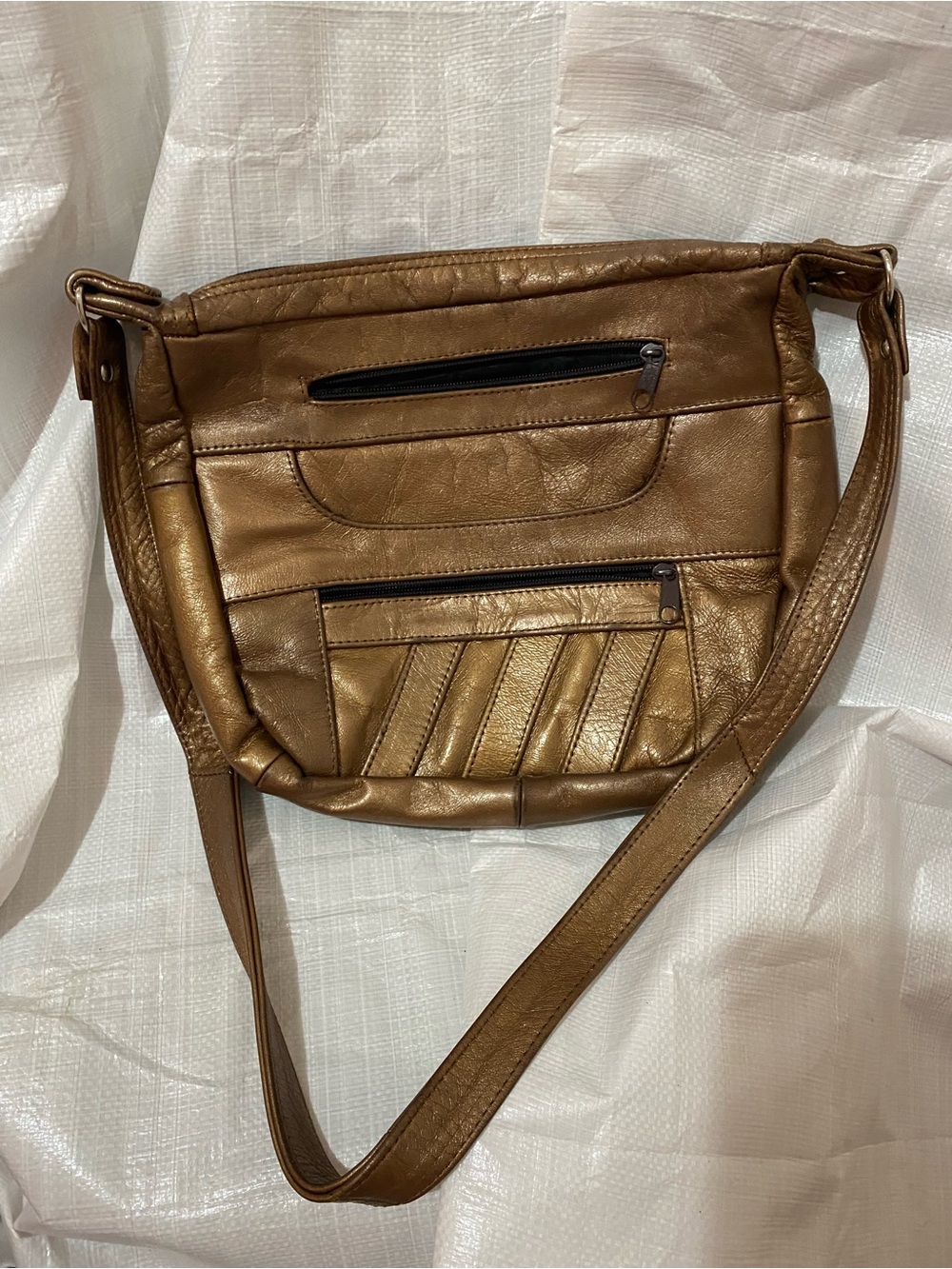 Women’s leather Metallic Brown Crossbody Bag - Lightweight Everyday Shoulder Bag